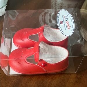 Early days Red T- Bar first walker shoes.